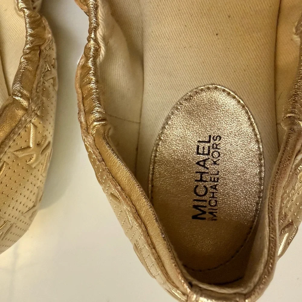Michael Kors Girls' Metallic Gold MK Ballet Flats Size 7